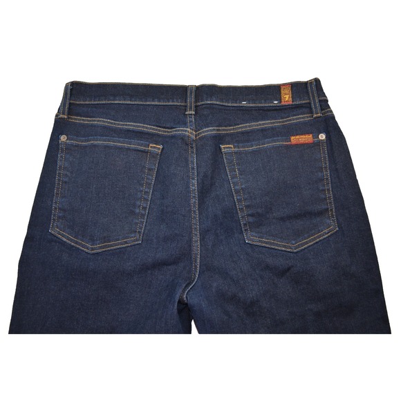 7 For all Mankind Blue Jeans Slit Cuffs Bootcut Flair Womans Stretch Size 32 - Picture 5 of 10